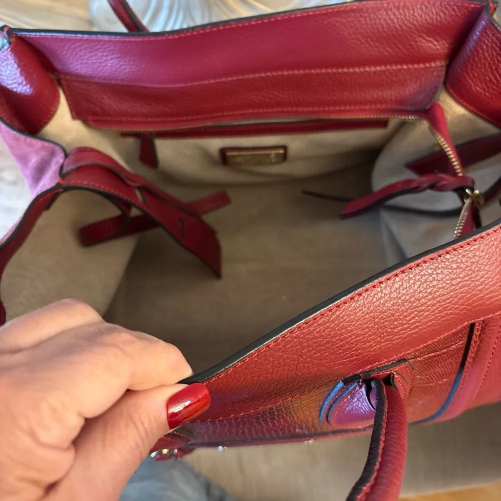 Authentic VALENTINO by Mario Milano Cynthia Red Leather Suede Trapeze Tote Bag